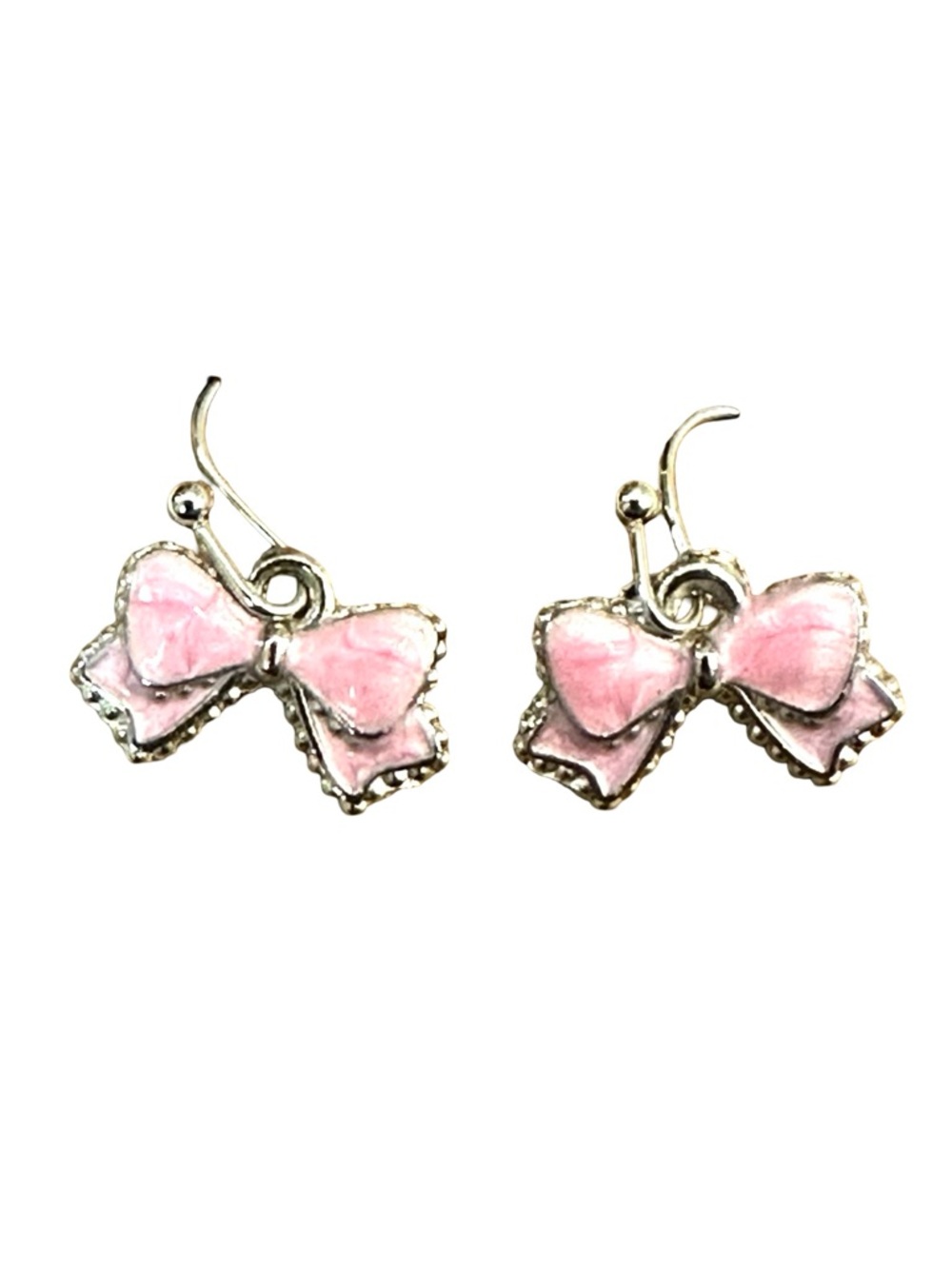 Delicate Pink Enamel Bow Drop Earrings for Women, Handmade, Charm